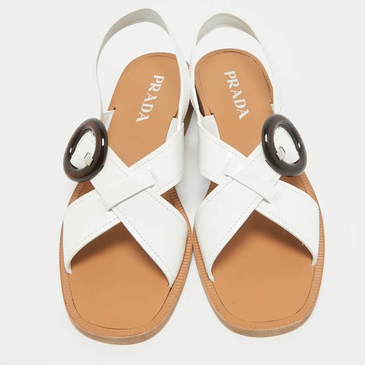 Pre Owned Prada White Patent Leather Slingback Sandals 41