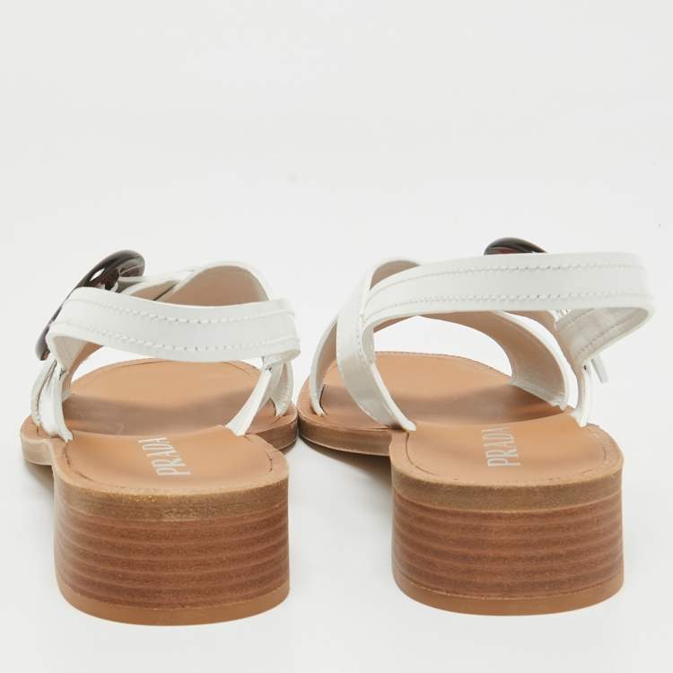 Pre Owned Prada White Patent Leather Slingback Sandals 41