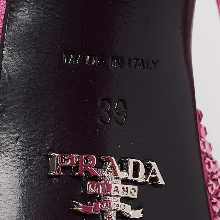 Pre Owned Prada Pink Satin Crystal Embellished Platform Ankle Strap Sandals Size 39
