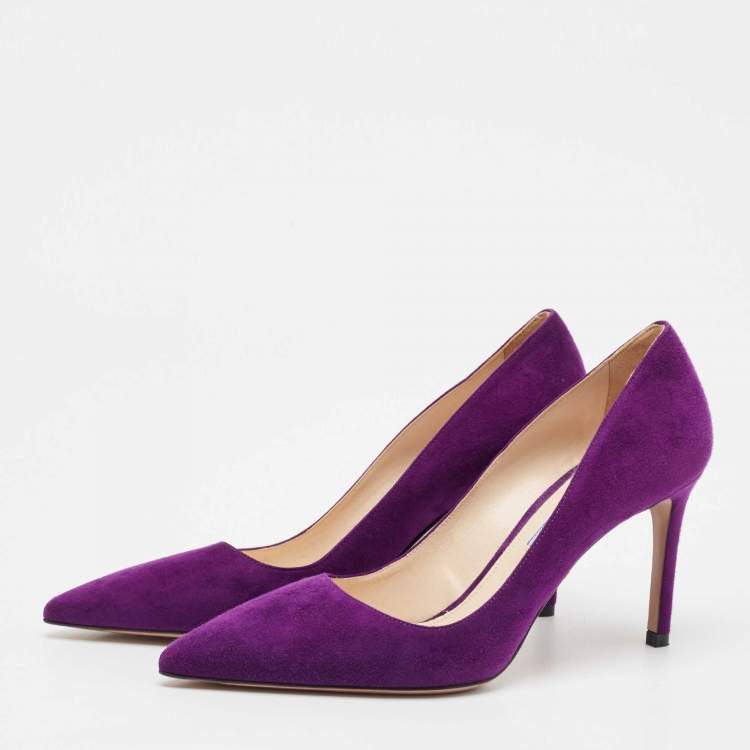 Pre Owned Prada Purple Suede Pointed Toe Pumps Size 37