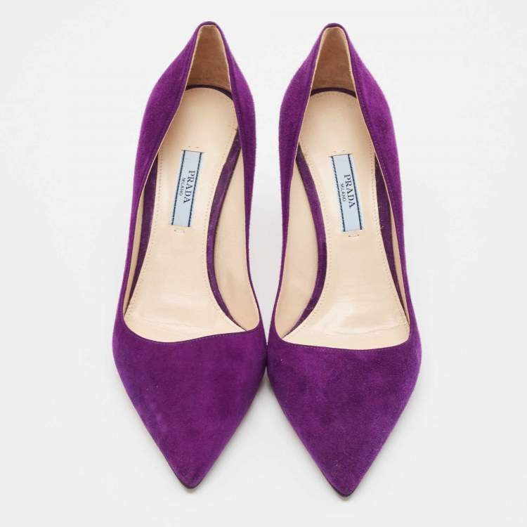 Pre Owned Prada Purple Suede Pointed Toe Pumps Size 37