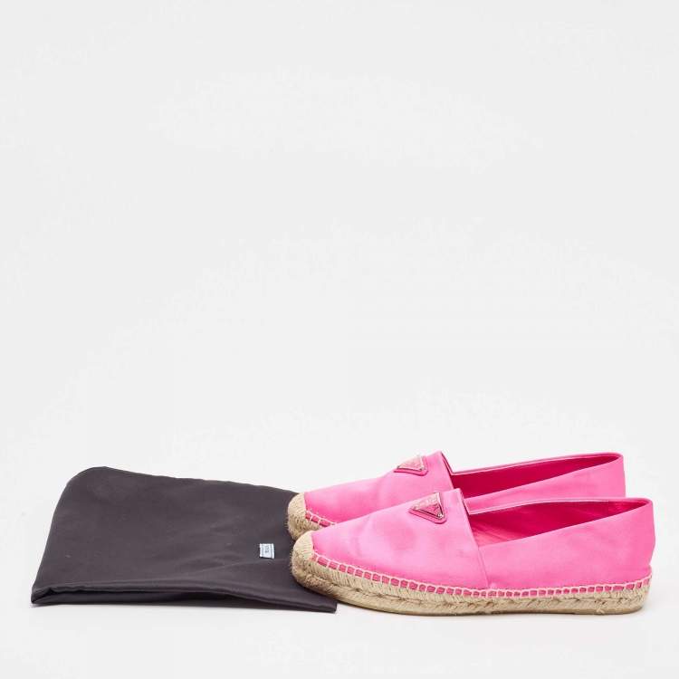 Pre Owned Prada Pink Satin Logo Plaque Espadrille Flats Size 38