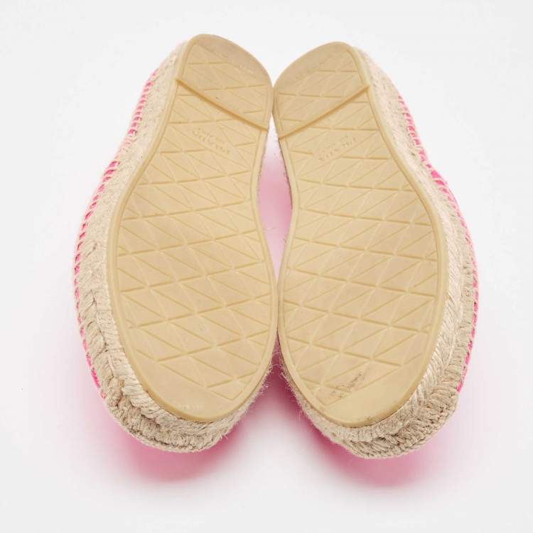 Pre Owned Prada Pink Satin Logo Plaque Espadrille Flats Size 38