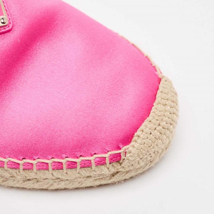 Pre Owned Prada Pink Satin Logo Plaque Espadrille Flats Size 38