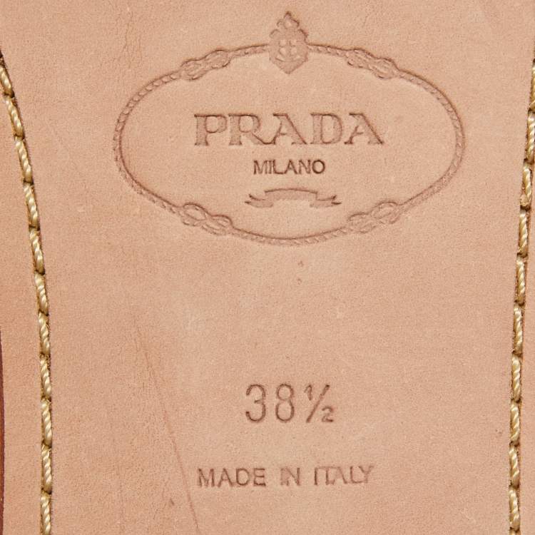 Pre Owned Prada Brown/Blue Denim and Leather Buckle Flat Slides Size 38.5