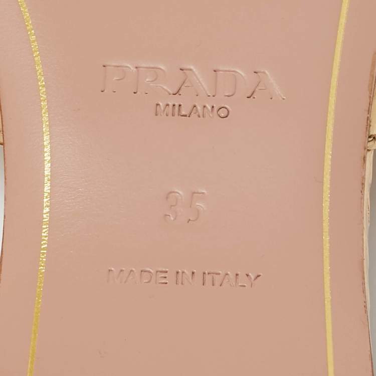 Pre Owned Prada Gold Embossed Python Flat Slides Size 35