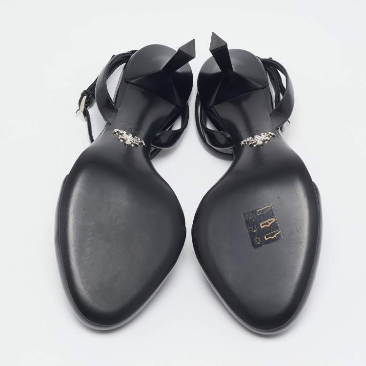Pre Owned Prada Black Leather Ankle Strap Sandals Size 39