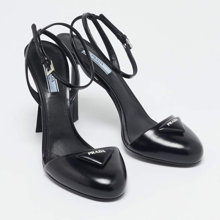 Pre Owned Prada Black Leather Ankle Strap Sandals Size 39