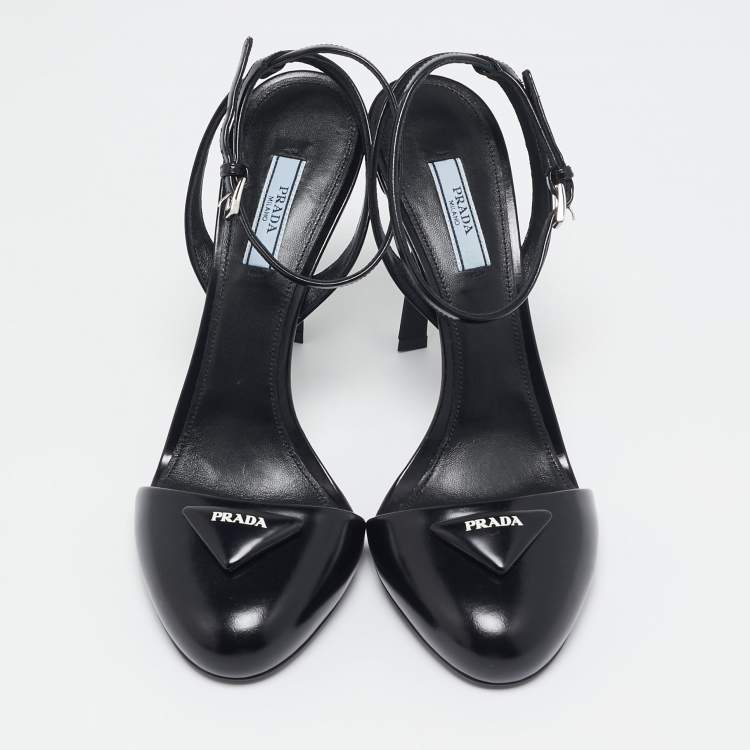 Pre Owned Prada Black Leather Ankle Strap Sandals Size 39