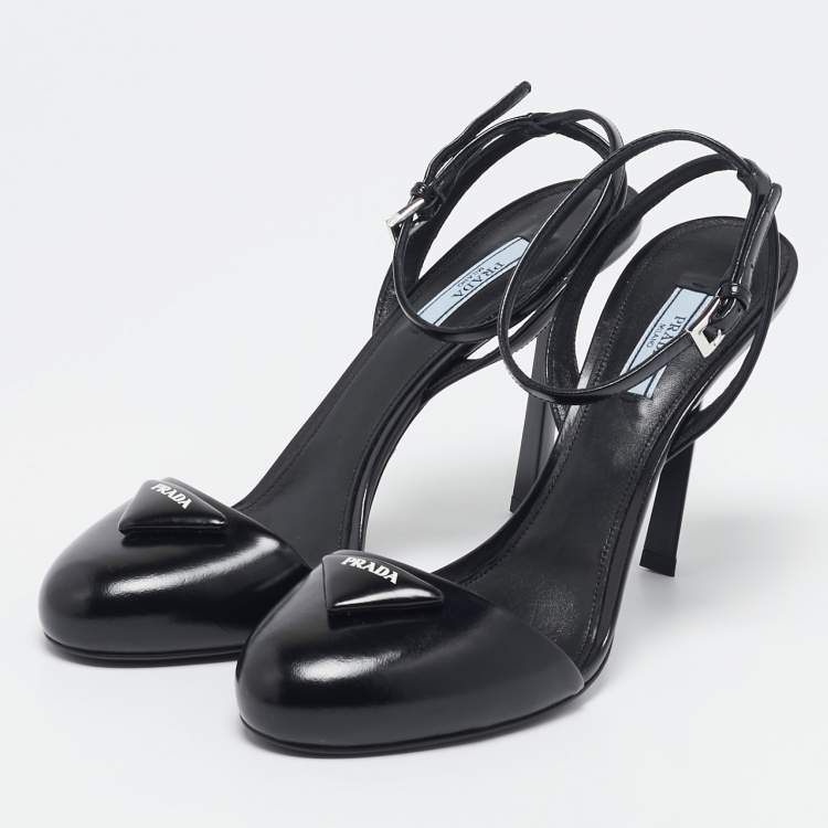 Pre Owned Prada Black Leather Ankle Strap Sandals Size 39