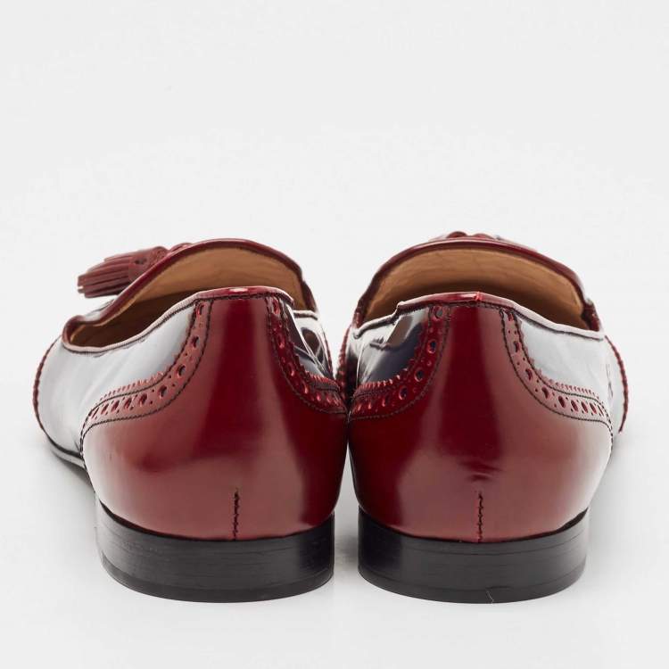 Pre Owned Prada Burgundy/Navy Blue Leather Smoking Slipper Flats Size 38