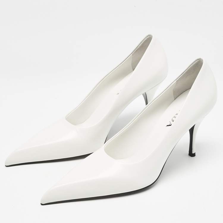 Pre Owned Prada White Leather Pointed Toe Pumps Size 40