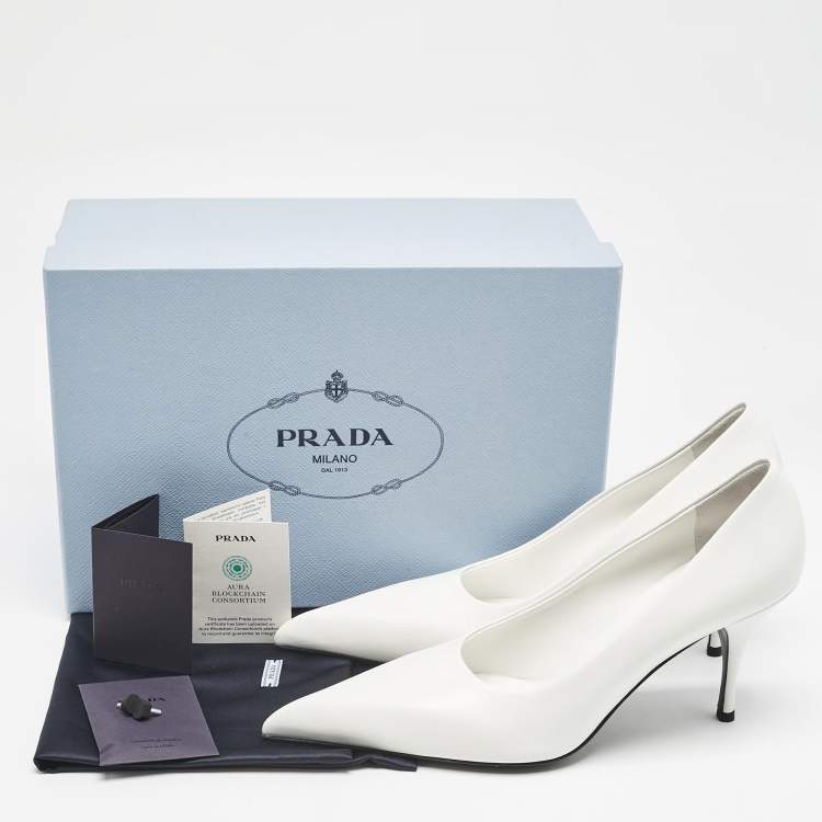 Pre Owned Prada White Leather Pointed Toe Pumps Size 40