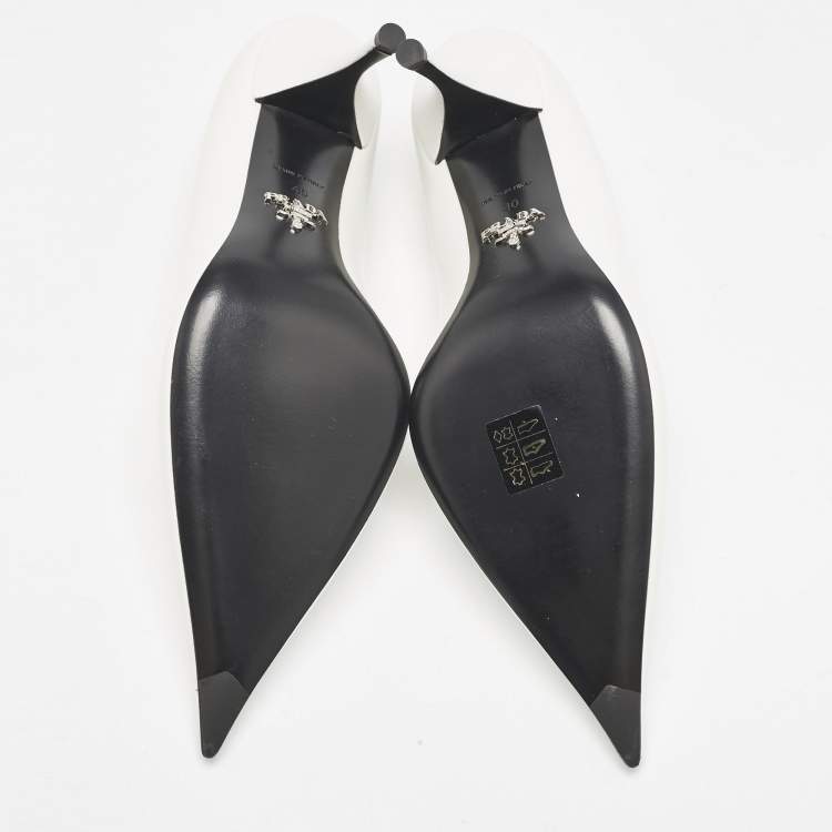 Pre Owned Prada White Leather Pointed Toe Pumps Size 40