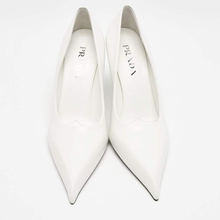 Pre Owned Prada White Leather Pointed Toe Pumps Size 40