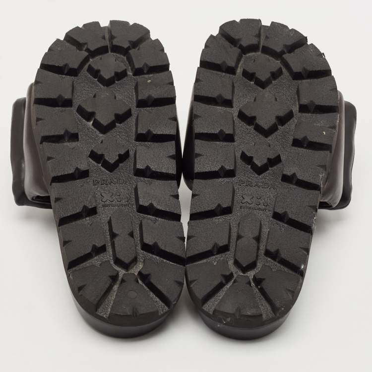 Pre Owned Prada Black Leather Padded Flat Slides Size 36.5
