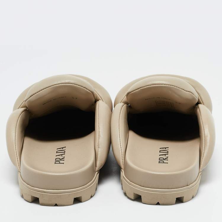 Pre Owned Prada Beige Leather Padded Flat Mules Size 37