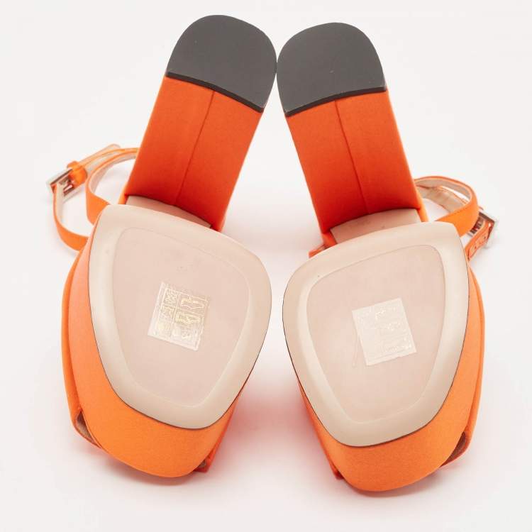 Pre Owned Prada Orange Satin Platform Ankle Strap Sandals Size 36
