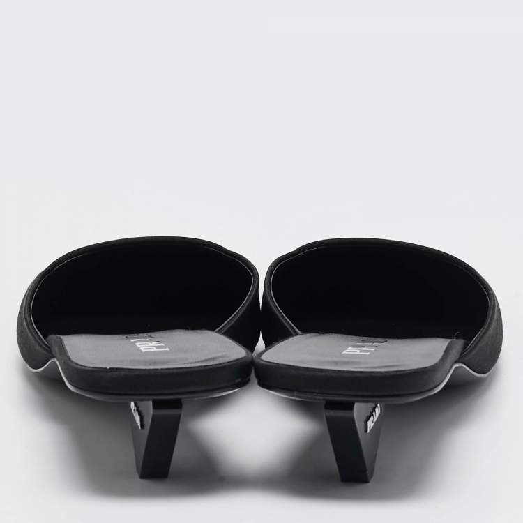 Pre Owned Prada Black Satin Square Toe Heel Mules Size 41