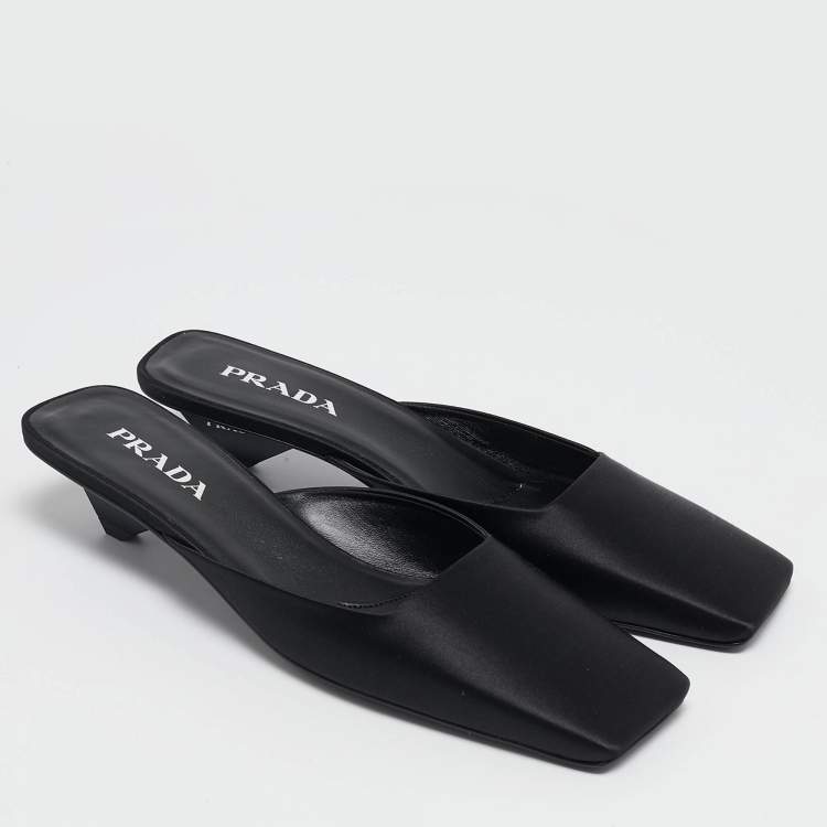 Pre Owned Prada Black Satin Square Toe Heel Mules Size 41