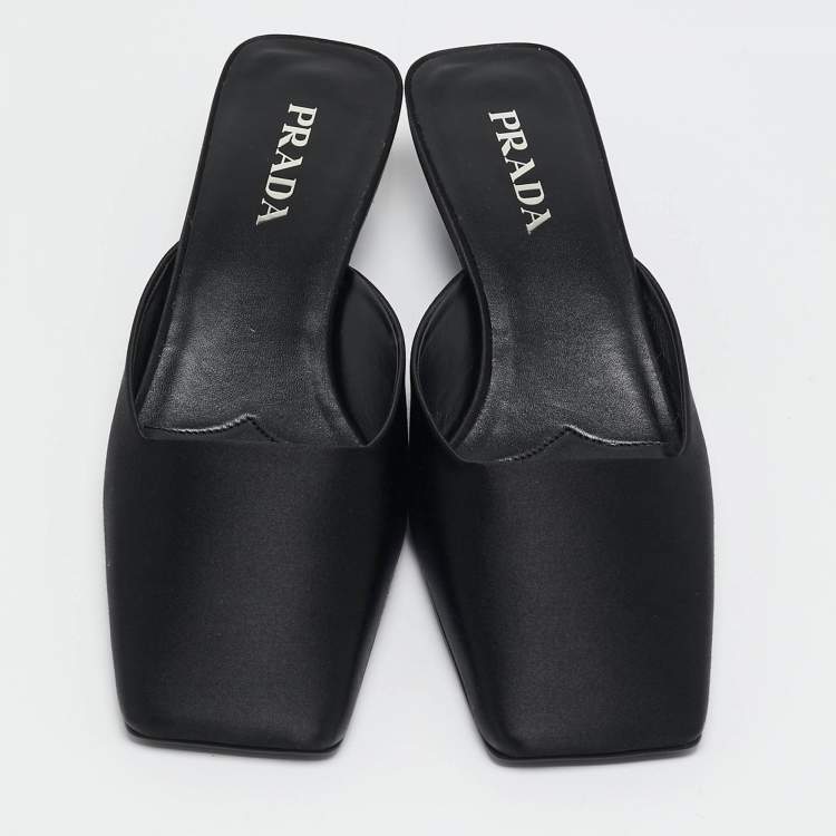 Pre Owned Prada Black Satin Square Toe Heel Mules Size 41