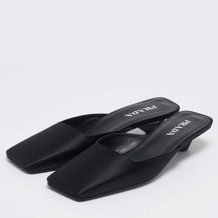 Pre Owned Prada Black Satin Square Toe Heel Mules Size 41