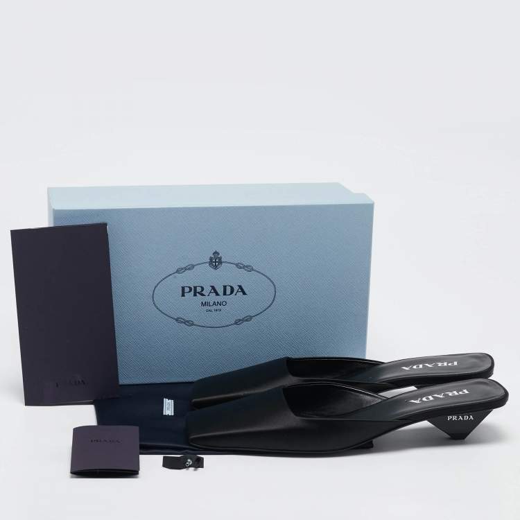 Pre Owned Prada Black Satin Square Toe Heel Mules Size 41