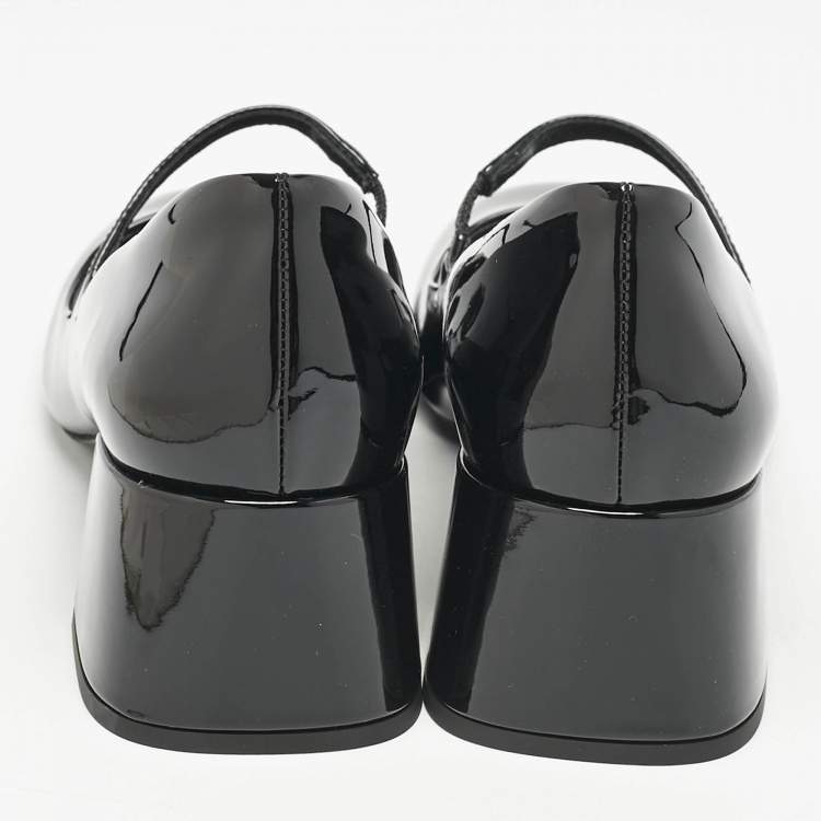 Pre Owned Prada Black Patent Leather Mary Jane Pumps Size 37