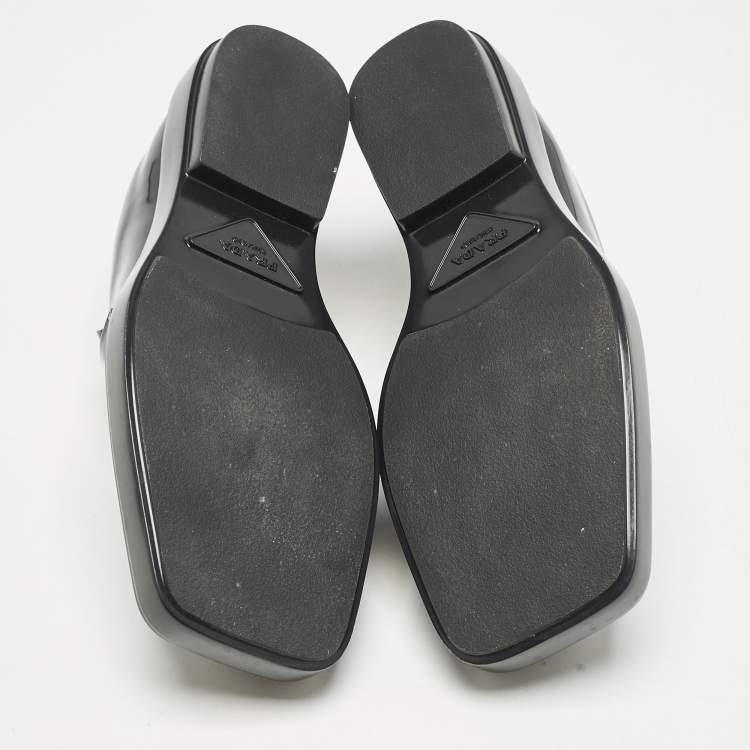 Pre Owned Prada Black Brushed Leather Penny Loafers Size 37.5