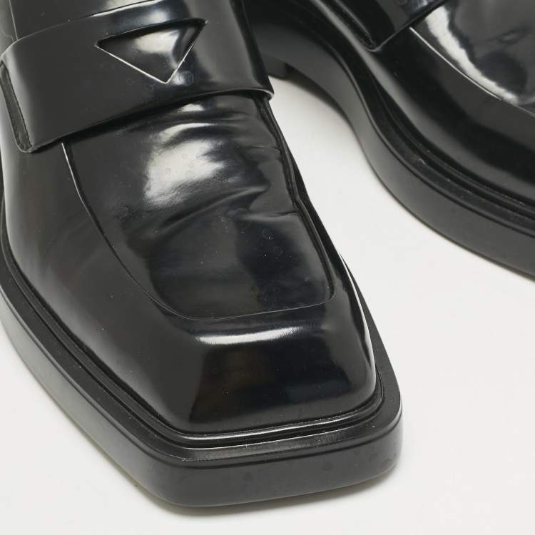 Pre Owned Prada Black Brushed Leather Penny Loafers Size 37.5