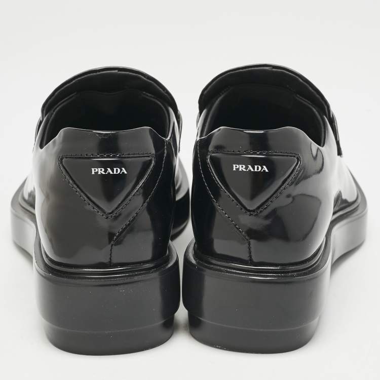 Pre Owned Prada Black Brushed Leather Penny Loafers Size 37.5