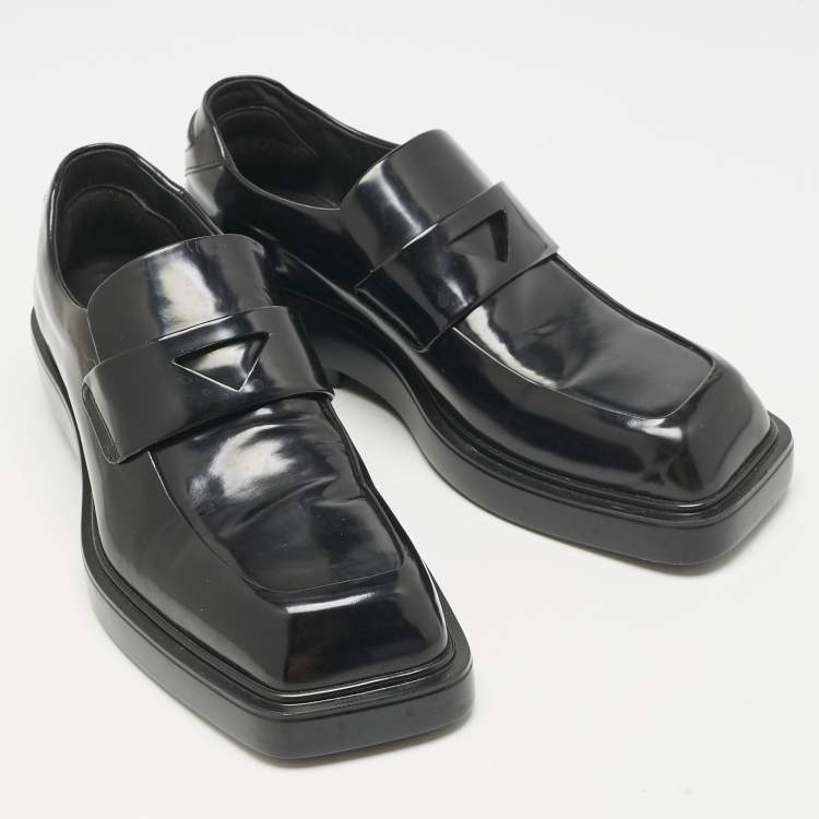 Pre Owned Prada Black Brushed Leather Penny Loafers Size 37.5