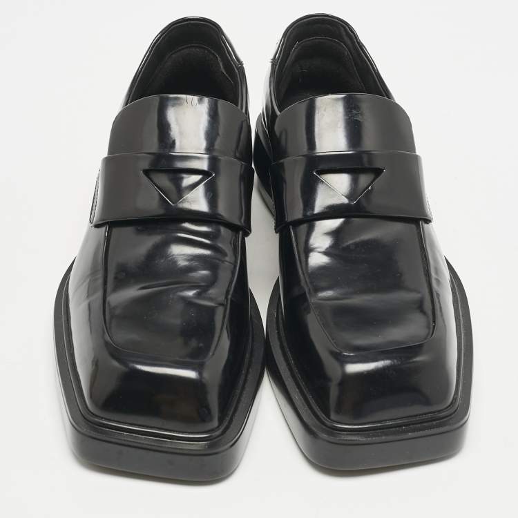 Pre Owned Prada Black Brushed Leather Penny Loafers Size 37.5