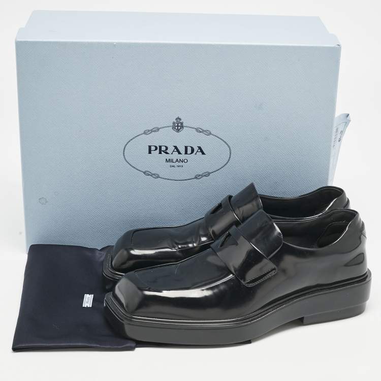 Pre Owned Prada Black Brushed Leather Penny Loafers Size 37.5