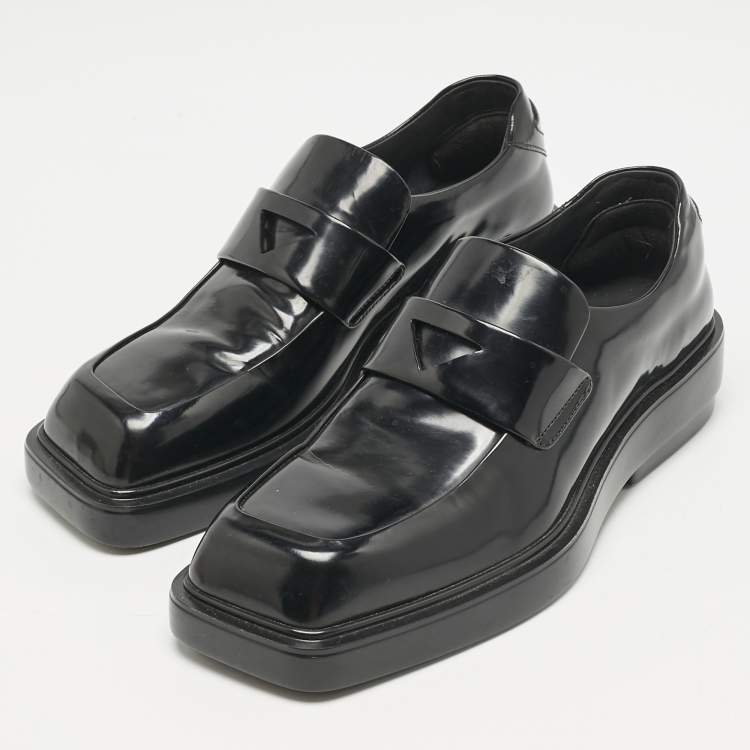 Pre Owned Prada Black Brushed Leather Penny Loafers Size 37.5