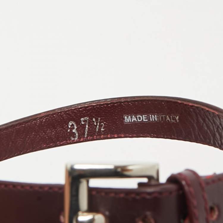 Pre Owned Prada Burgundy  Leather Wedge Ankle Strap Sandals Size 37.5