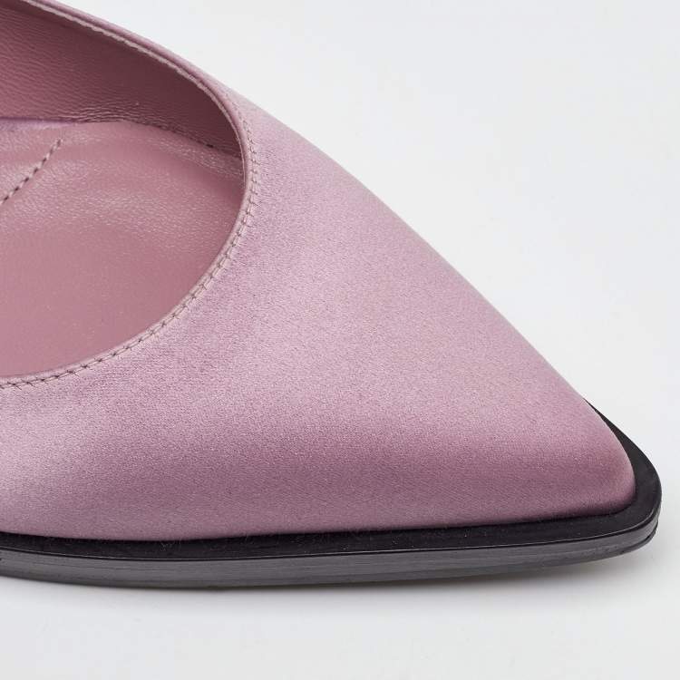 Pre Owned Prada Pink/Green Satin Runway Colorblock Pointed Toe Pumps Size 38.5