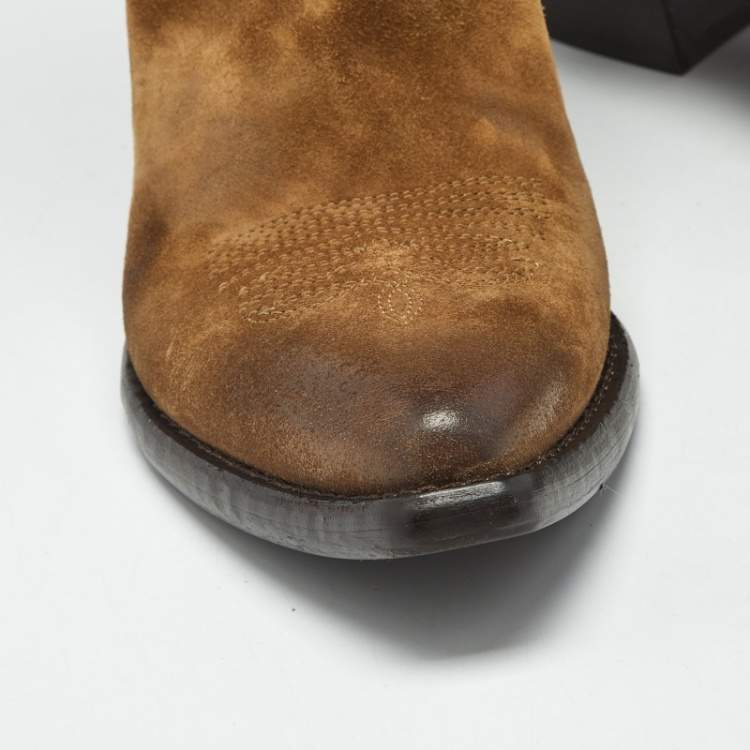Pre Owned Prada Brown Suede Cowboy Boots Size 37