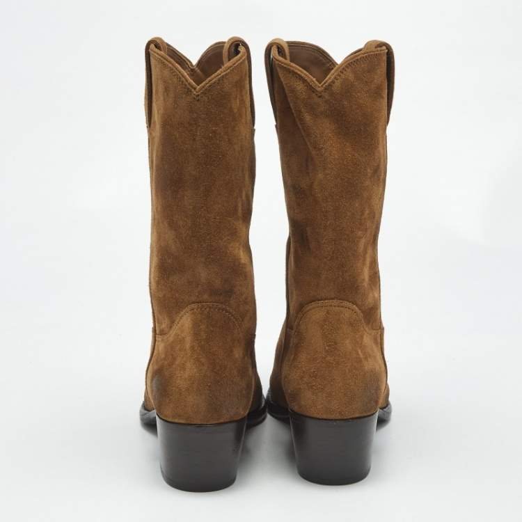 Pre Owned Prada Brown Suede Cowboy Boots Size 37