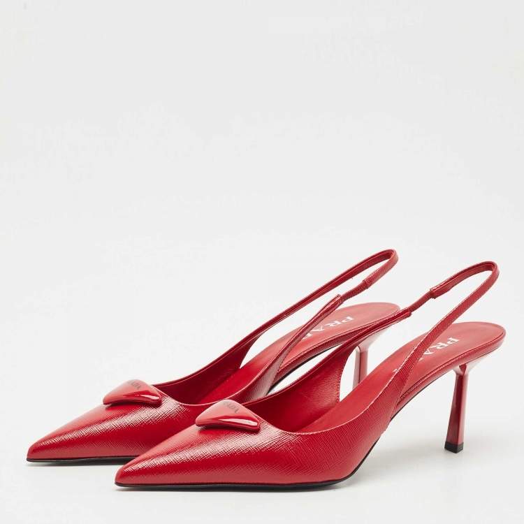 Pre Owned Prada Red Patent Leather Slingback Pumps Size 39.5