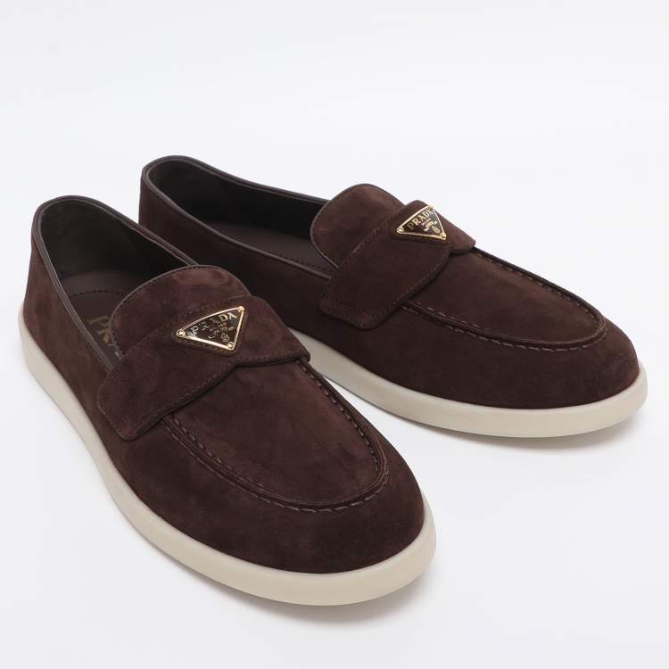 Pre Owned Prada Brown Suede Loafers Size 38