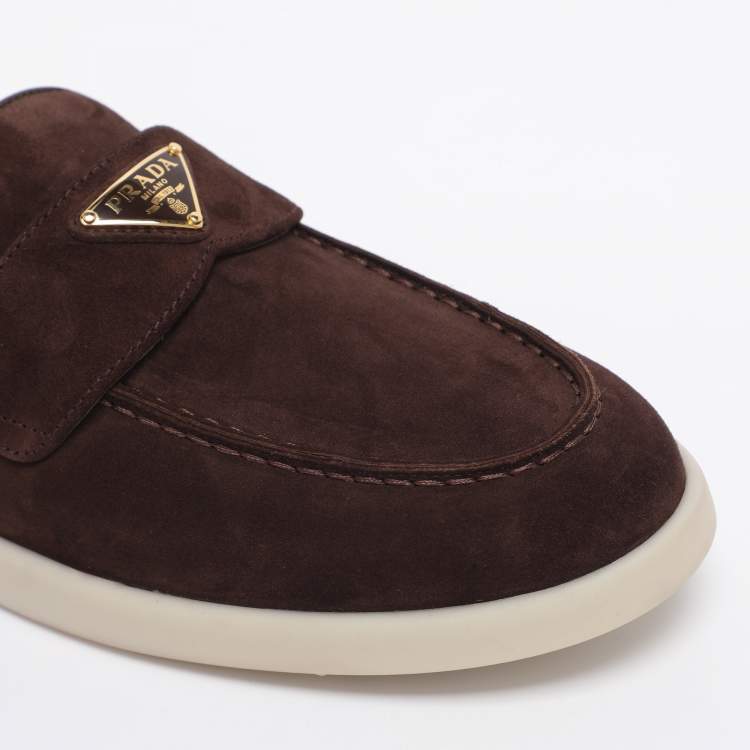 Pre Owned Prada Brown Suede Loafers Size 38