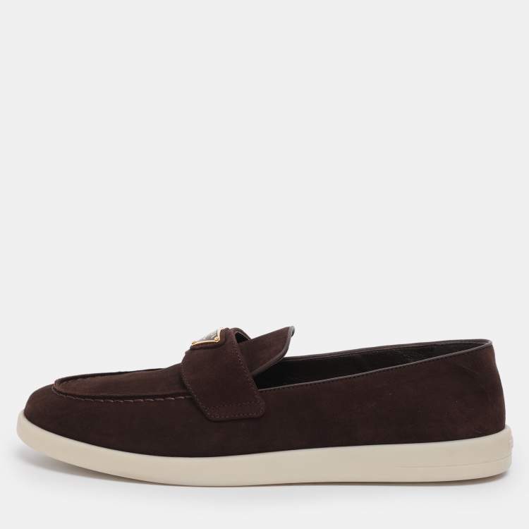 Pre Owned Prada Brown Suede Loafers Size 38