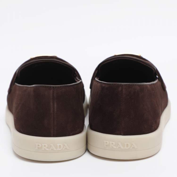 Pre Owned Prada Brown Suede Loafers Size 38