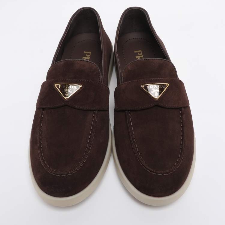 Pre Owned Prada Brown Suede Loafers Size 38