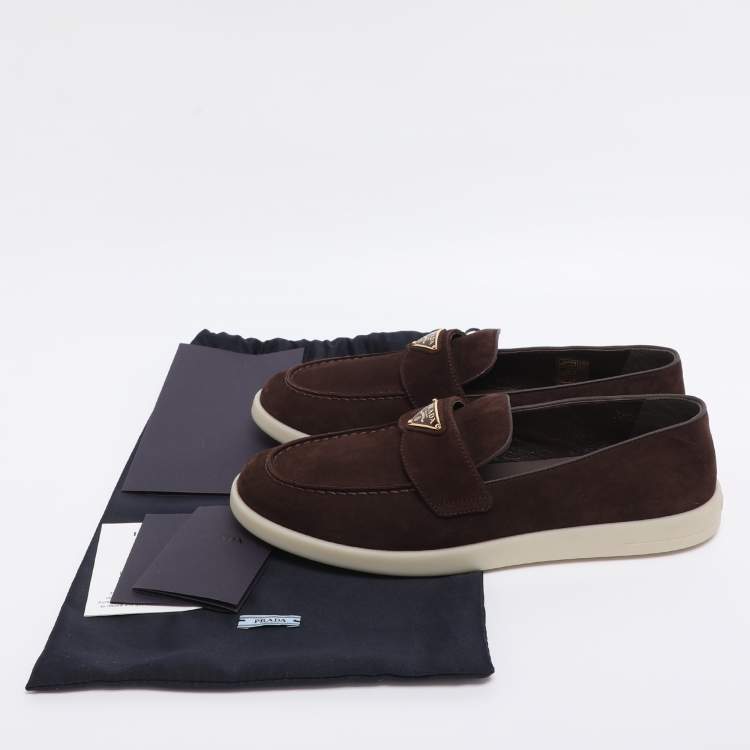 Pre Owned Prada Brown Suede Loafers Size 38