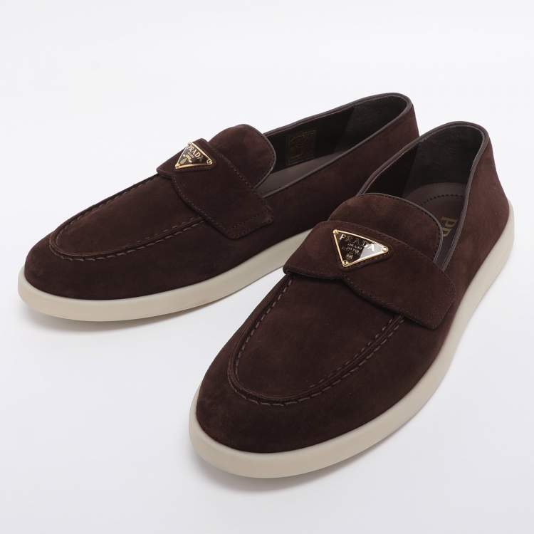 Pre Owned Prada Brown Suede Loafers Size 38