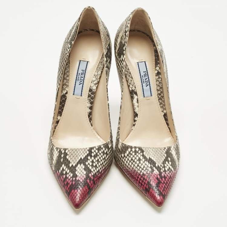 Pre Owned Prada Multicolor Python Leather Pointed Toe Pumps Size 36
