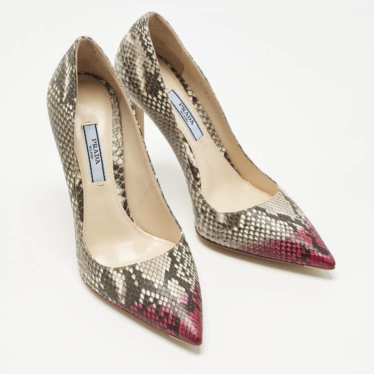 Pre Owned Prada Multicolor Python Leather Pointed Toe Pumps Size 36