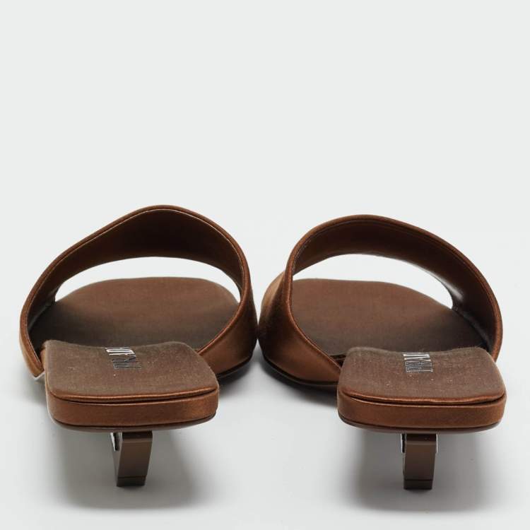 Pre Owned Prada Brown Satin Slide Sandals Size 36.5